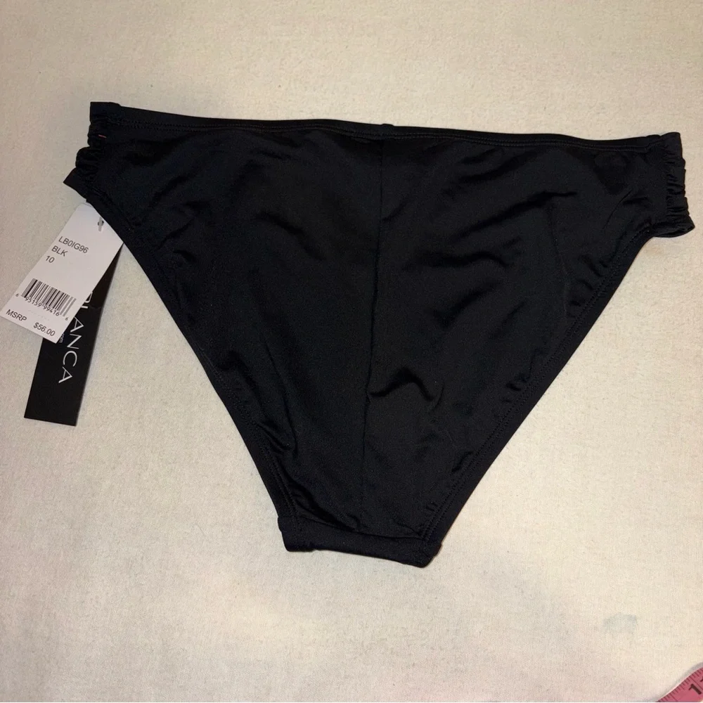 NWT La Blanca‎ Island Goddess Side Hipster Bikini Bottom black Size 10